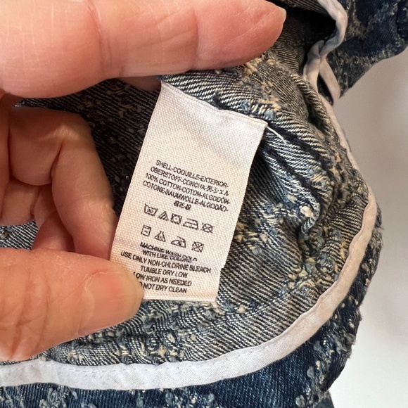 Free People Punched Denim Moto Jacket in Chevy Blue Chevron - Picture 4 of 10